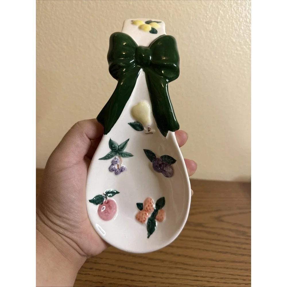 Vintage Cottagecore Ceramic Fruit Spoon Rest Giftco Inc. Fanciful Fruits In Box